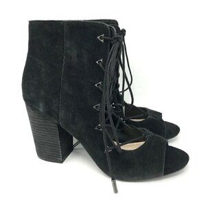 Fergie Riviera Peep Toe Booties Black Leather 9.5